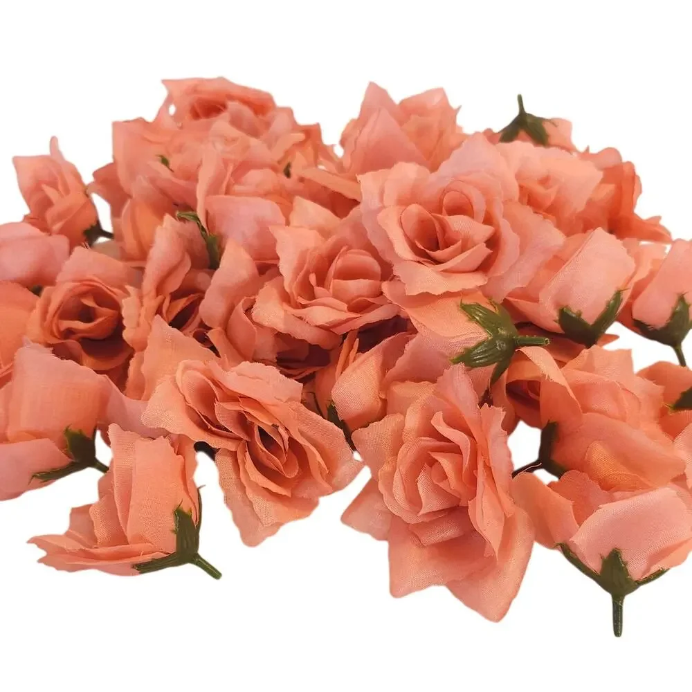 40 Peach Pink Artificial Silk Rose Flower Heads 3